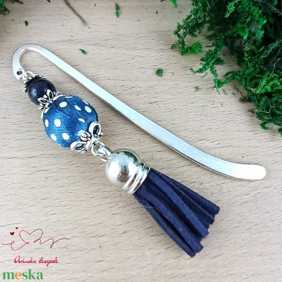 Sötétkék pöttyös könyvjelző  - könyv & zene - könyvjelző - Meska.hu