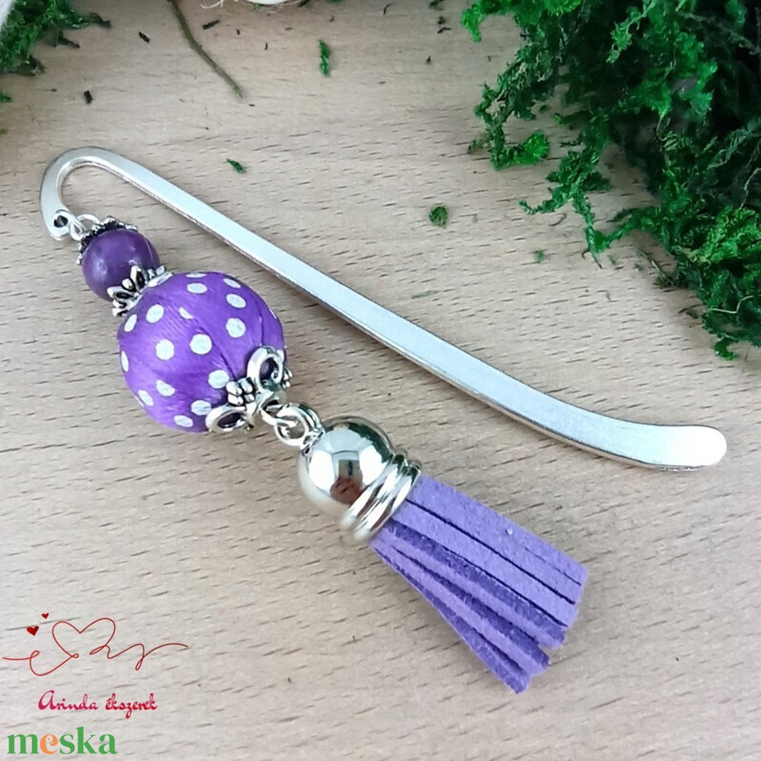 Lila pöttyös könyvjelző  - könyv & zene - könyvjelző - Meska.hu