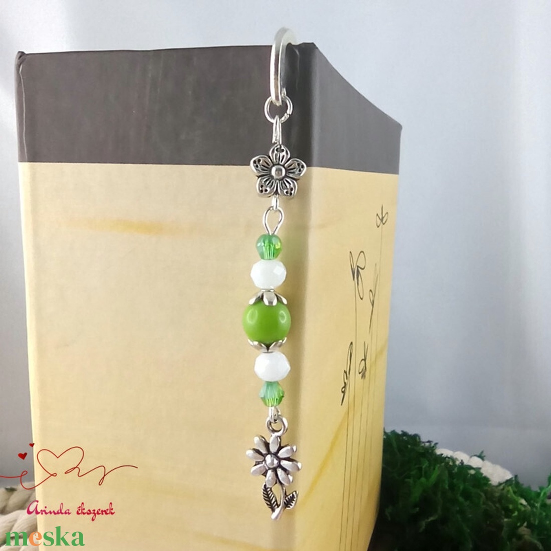 Zöld virág könyvjelző  - könyv & zene - könyvjelző - Meska.hu