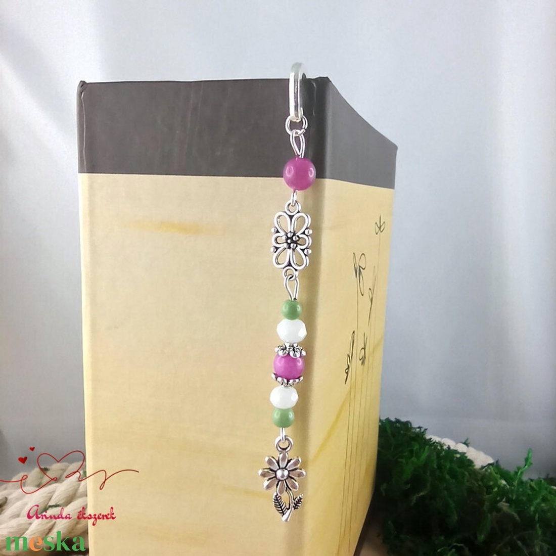 Pink virág könyvjelző  - könyv & zene - könyvjelző - Meska.hu