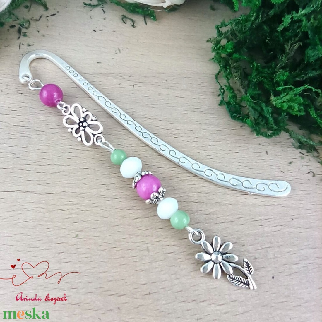 Pink virág könyvjelző  - könyv & zene - könyvjelző - Meska.hu