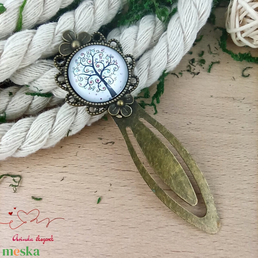 Fehér életfa mintás üveglencsés könyvjelző - könyv & zene - könyvjelző - Meska.hu