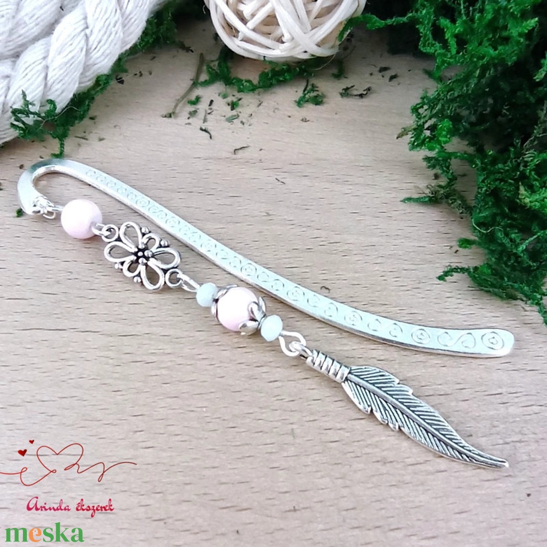 Rózsaszín toll könyvjelző  - könyv & zene - könyvjelző - Meska.hu