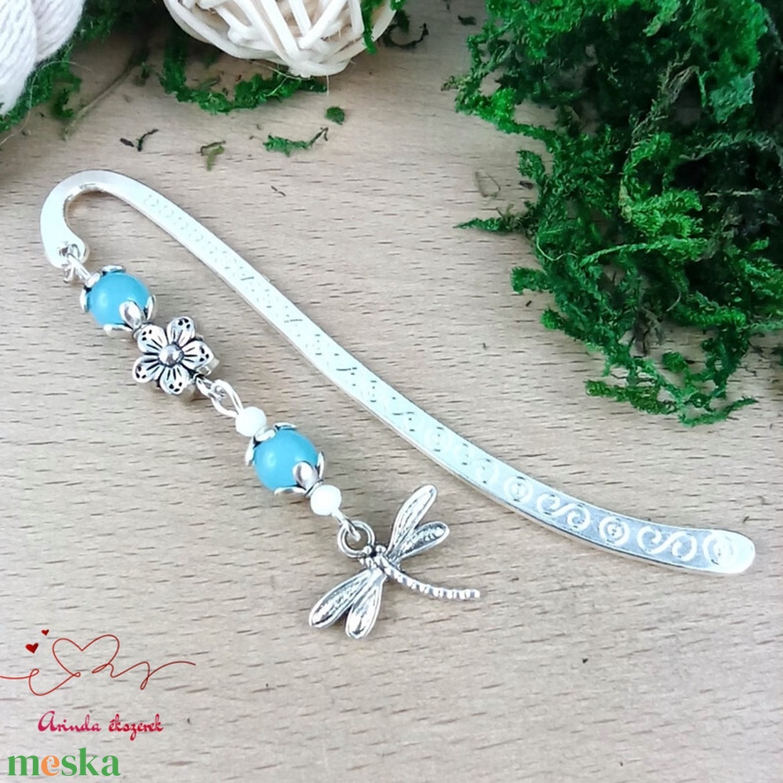 Világoskék szitakötő könyvjelző  - könyv & zene - könyvjelző - Meska.hu