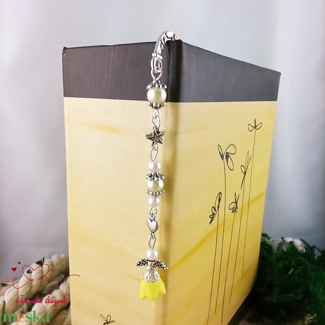 Angyal könyvjelző citromsárga gyöngyökkel - meghitt karácsonyi ajándék könyvszeretőknek - könyv & zene - könyvjelző - Meska.hu