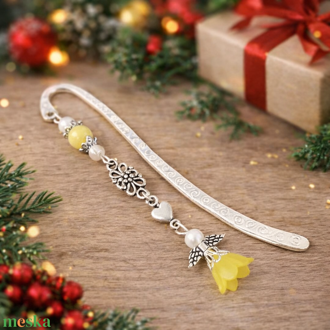 Angyal könyvjelző citromsárga gyöngyökkel - meghitt karácsonyi ajándék könyvszeretőknek - könyv & zene - könyvjelző - Meska.hu