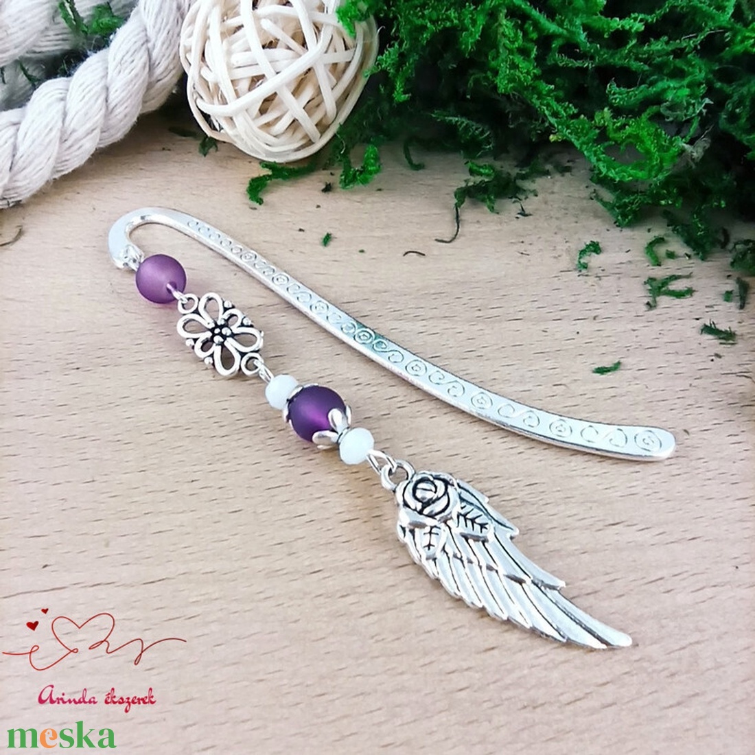 Angyalszárnyas könyvjelző - évzáró ajándék ballagásra, év végi köszönetként lila színben - könyv & zene - könyvjelző - Meska.hu