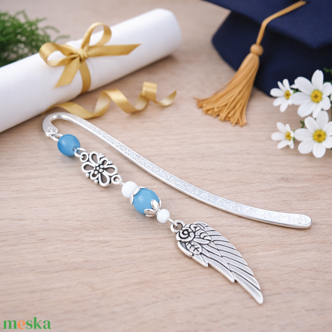 Angyalszárnyas könyvjelző - évzáró ajándék ballagásra, év végi köszönetként szürke színben - könyv & zene - könyvjelző - Meska.hu