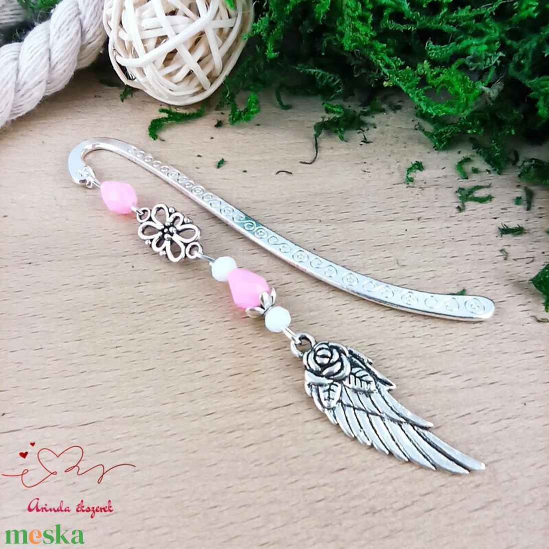 Angyalszárnyas könyvjelző - évzáró ajándék ballagásra, év végi köszönetként rózsaszín színben - könyv & zene - könyvjelző - Meska.hu