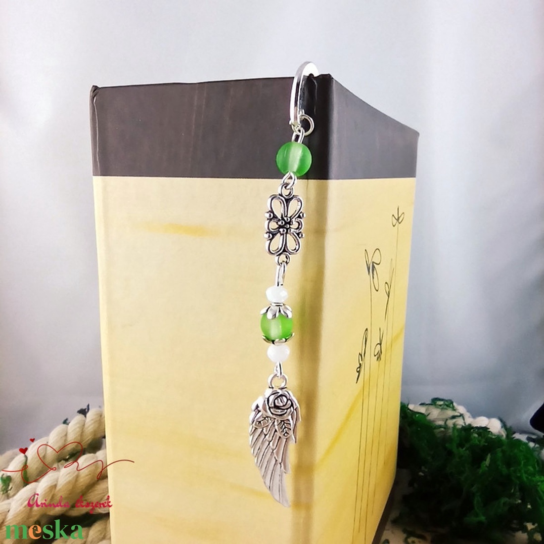 Angyalszárnyas könyvjelző - évzáró ajándék ballagásra, év végi köszönetként zöld színben - könyv & zene - könyvjelző - Meska.hu