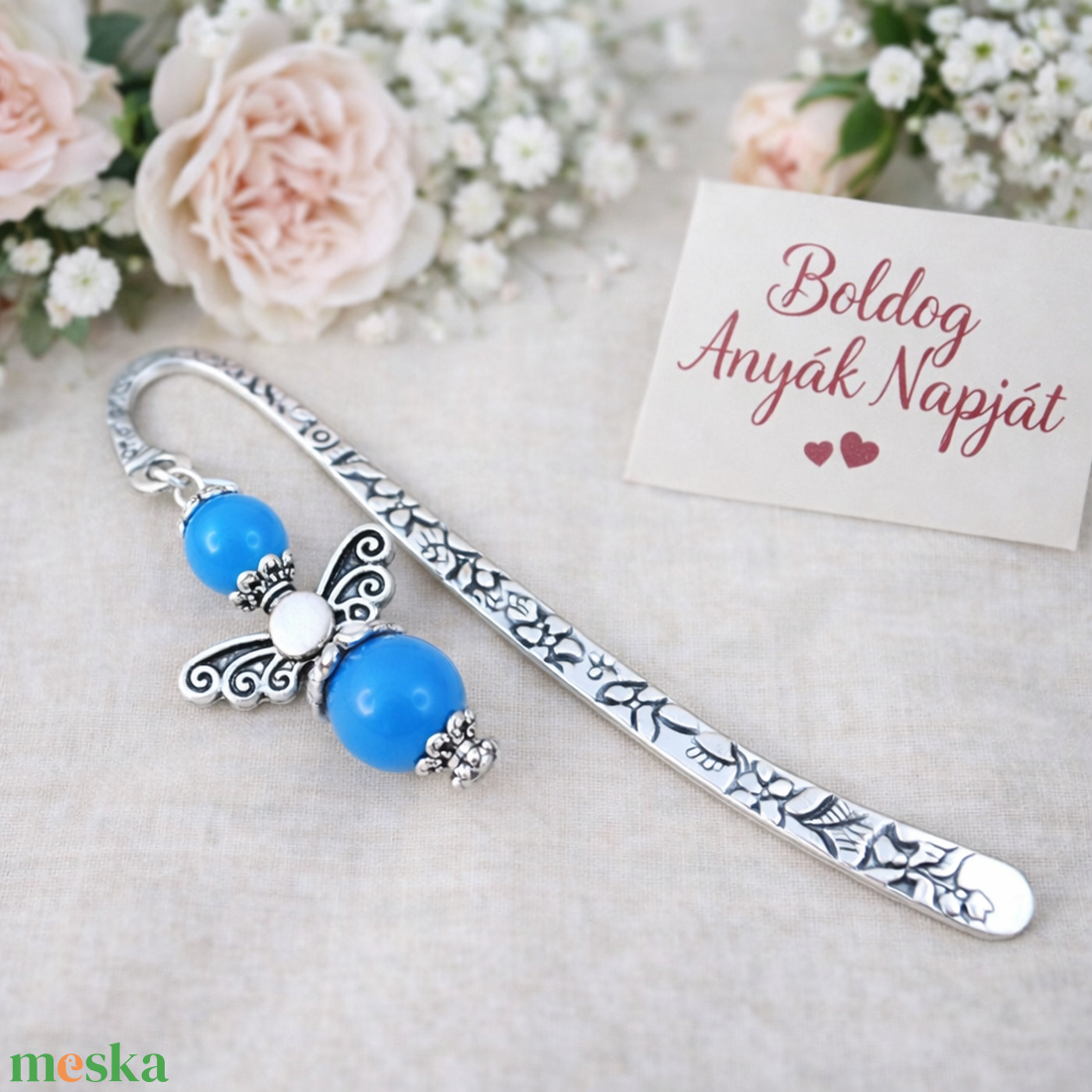 Anyák napi ásvány angyal könyvjelző kék acháttal - szeretettel készült ajándék édesanyáknak - könyv & zene - könyvjelző - Meska.hu