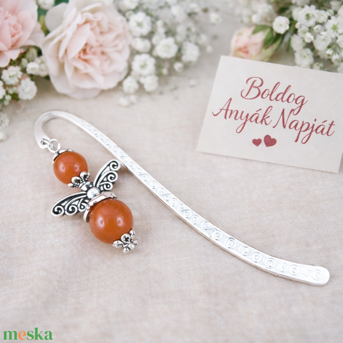 Anyák napi ásvány angyal könyvjelző karneollal - szeretettel készült ajándék édesanyáknak - könyv & zene - könyvjelző - Meska.hu