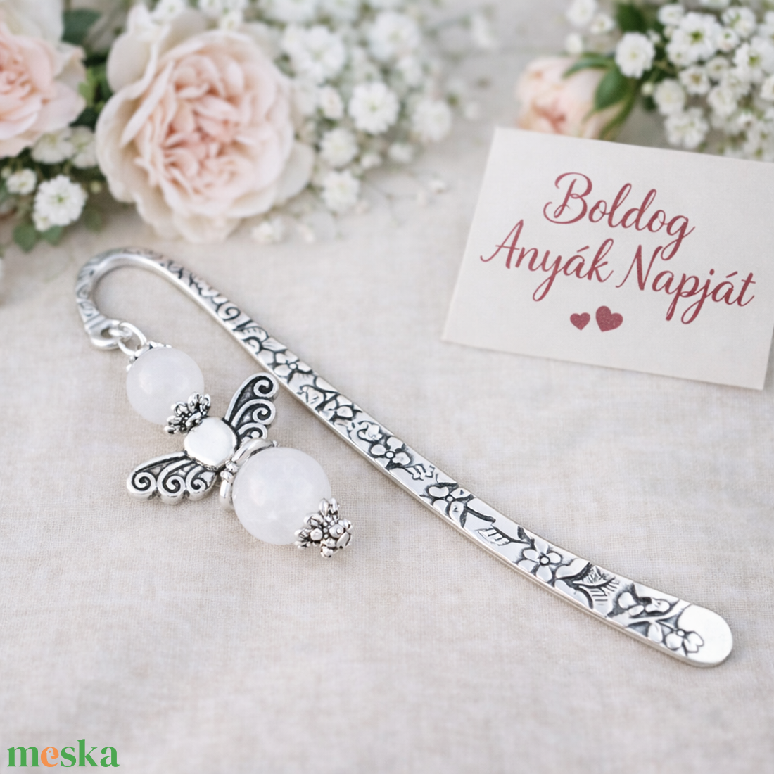 Anyák napi ásvány angyal könyvjelző fehér jadeval - szeretettel készült ajándék édesanyáknak - könyv & zene - könyvjelző - Meska.hu