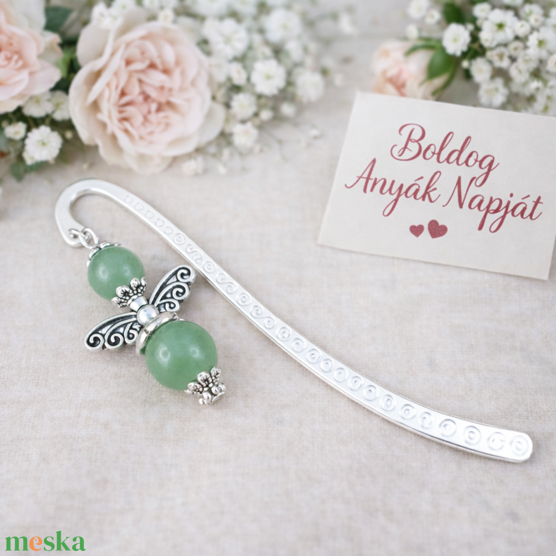 Anyák napi ásvány angyal könyvjelző zöld aventurinnal - szeretettel készült ajándék édesanyáknak - könyv & zene - könyvjelző - Meska.hu
