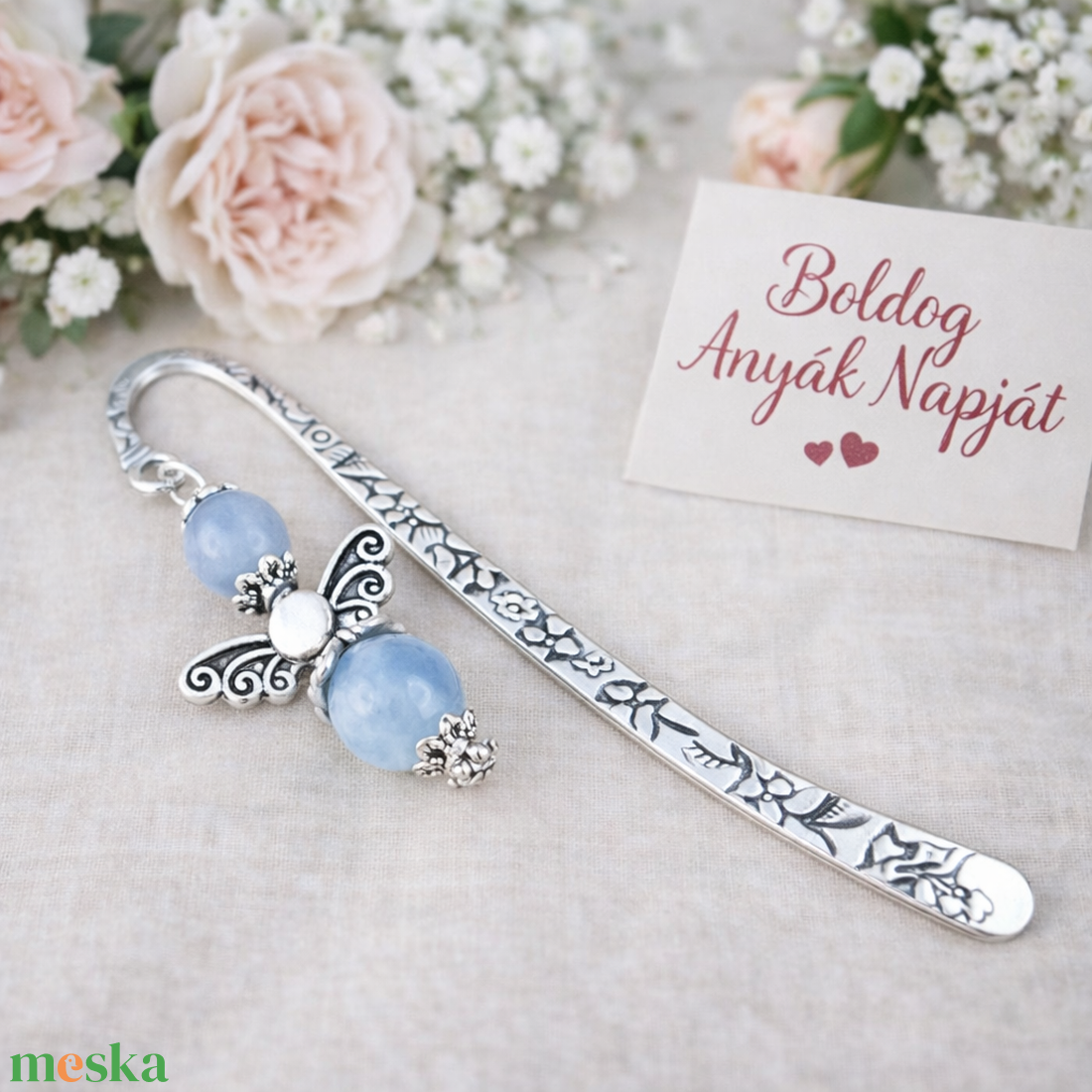 Anyák napi ásvány angyal könyvjelző akvamarinnal - szeretettel készült ajándék édesanyáknak - könyv & zene - könyvjelző - Meska.hu