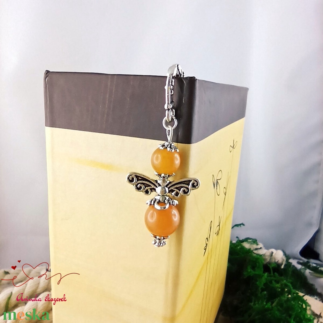 Anyák napi ásvány angyal könyvjelző narancs aventurinnal - szeretettel készült ajándék édesanyáknak - könyv & zene - könyvjelző - Meska.hu