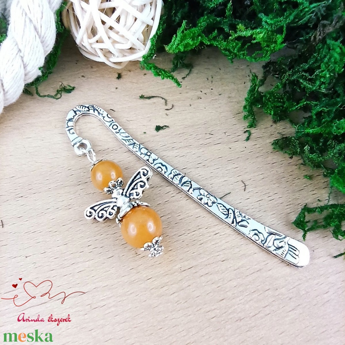 Anyák napi ásvány angyal könyvjelző narancs aventurinnal - szeretettel készült ajándék édesanyáknak - könyv & zene - könyvjelző - Meska.hu