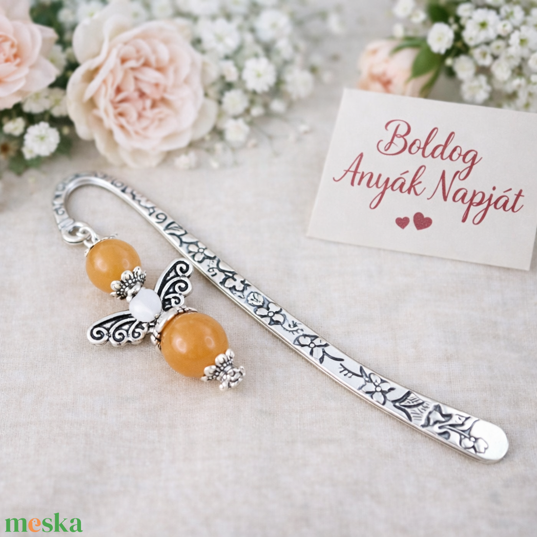 Anyák napi ásvány angyal könyvjelző narancs aventurinnal - szeretettel készült ajándék édesanyáknak - könyv & zene - könyvjelző - Meska.hu