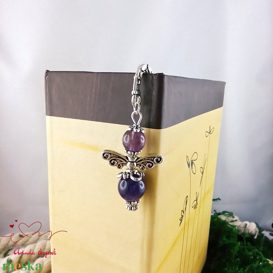 Anyák napi ásvány angyal könyvjelző ametiszttel - szeretettel készült ajándék édesanyáknak - könyv & zene - könyvjelző - Meska.hu