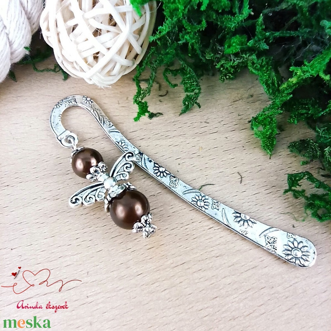 Angyal könyvjelző barna gyöngyökkel - meghitt karácsonyi ajándék könyvszeretőknek - könyv & zene - könyvjelző - Meska.hu