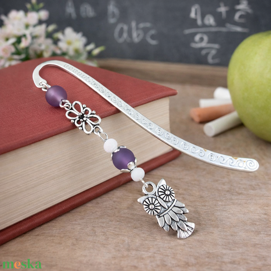 Bagoly könyvjelző lila gyöngyökkel � kézműves ajándék olvasóknak és tanároknak - könyv & zene - könyvjelző - Meska.hu