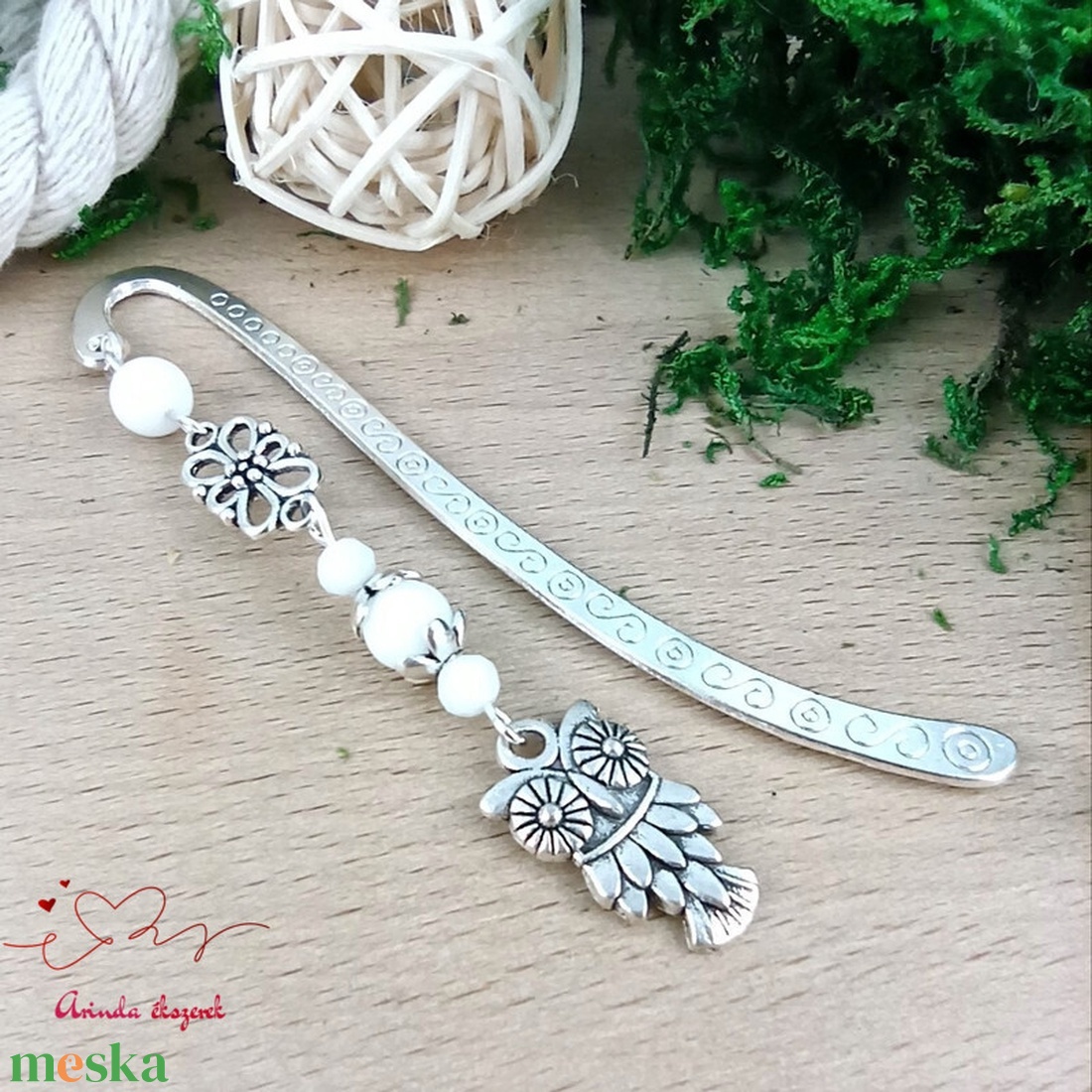 Bagoly könyvjelző fehér gyöngyökkel � kézműves ajándék olvasóknak és tanároknak - könyv & zene - könyvjelző - Meska.hu