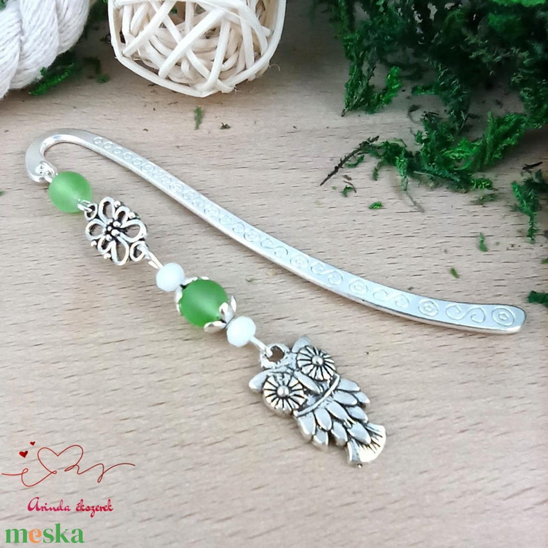 Bagoly könyvjelző zöld gyöngyökkel � kézműves ajándék olvasóknak és tanároknak - könyv & zene - könyvjelző - Meska.hu