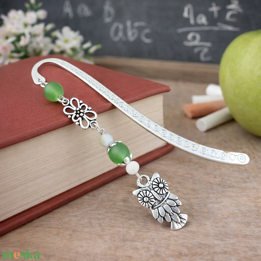 Bagoly könyvjelző zöld gyöngyökkel � kézműves ajándék olvasóknak és tanároknak - könyv & zene - könyvjelző - Meska.hu