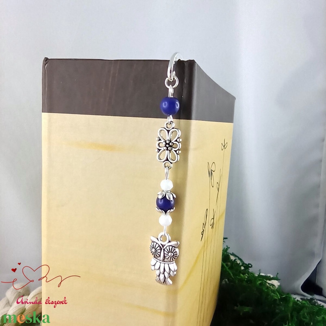 Bagoly könyvjelző sötétkék gyöngyökkel � kézműves ajándék olvasóknak és tanároknak - könyv & zene - könyvjelző - Meska.hu