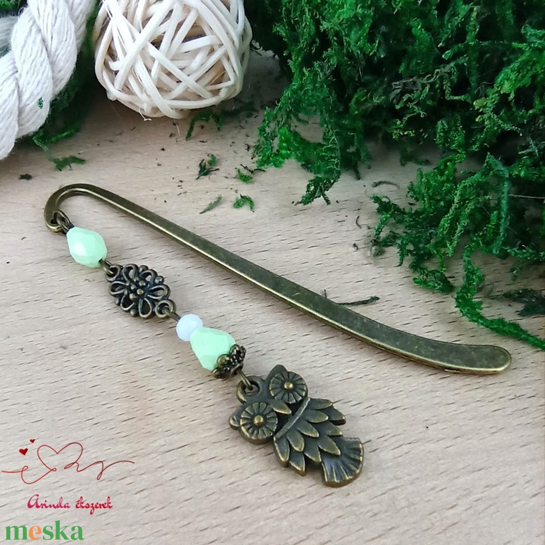 Bagoly könyvjelző világoszöld gyöngyökkel � kézműves ajándék olvasóknak és tanároknak - könyv & zene - könyvjelző - Meska.hu