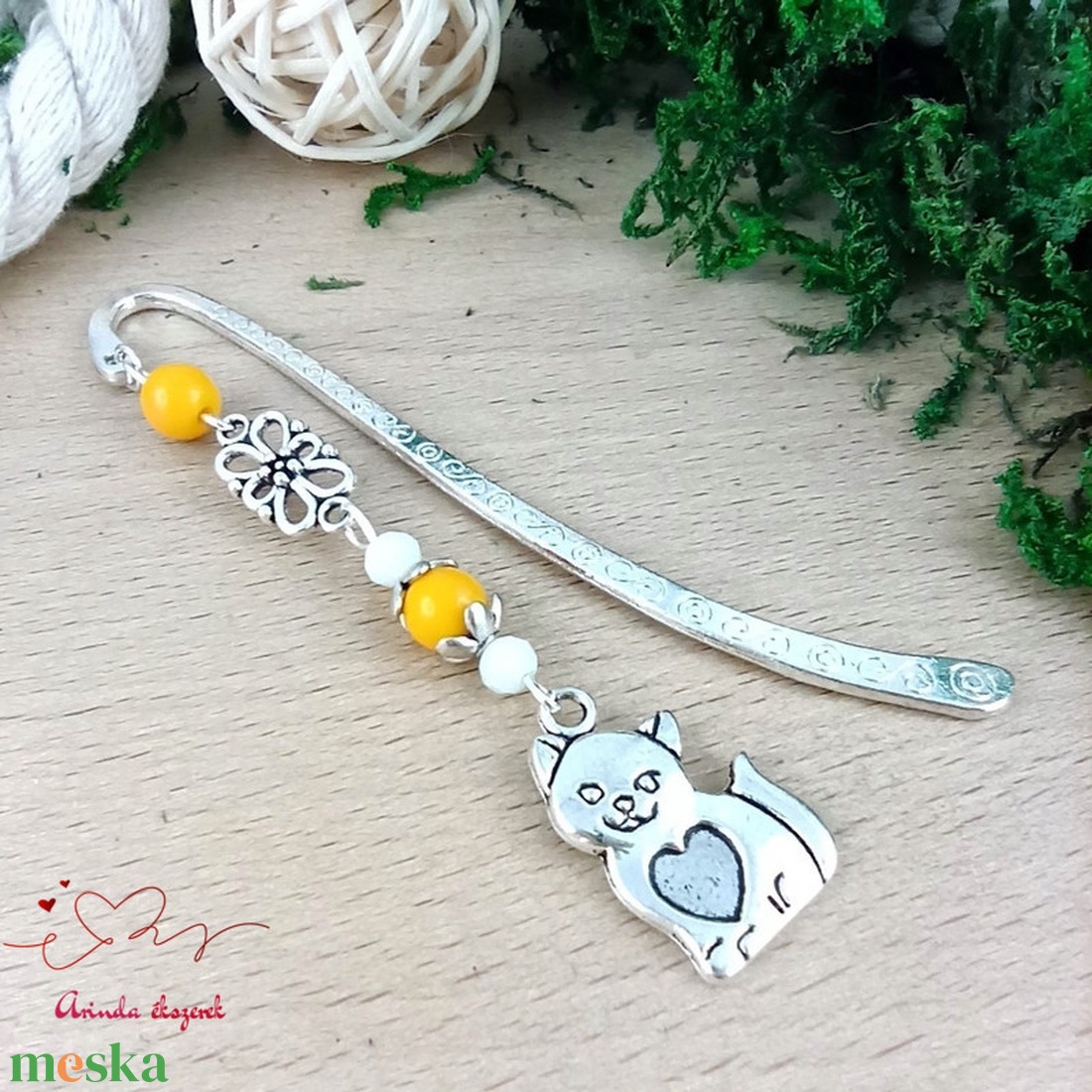 Cicás könyvjelző sárga gyöngyökkel � kézzel készült ajándék állatbarátoknak, macskakedvelőknek névnapra, születésnapra - könyv & zene - könyvjelző - Meska.hu