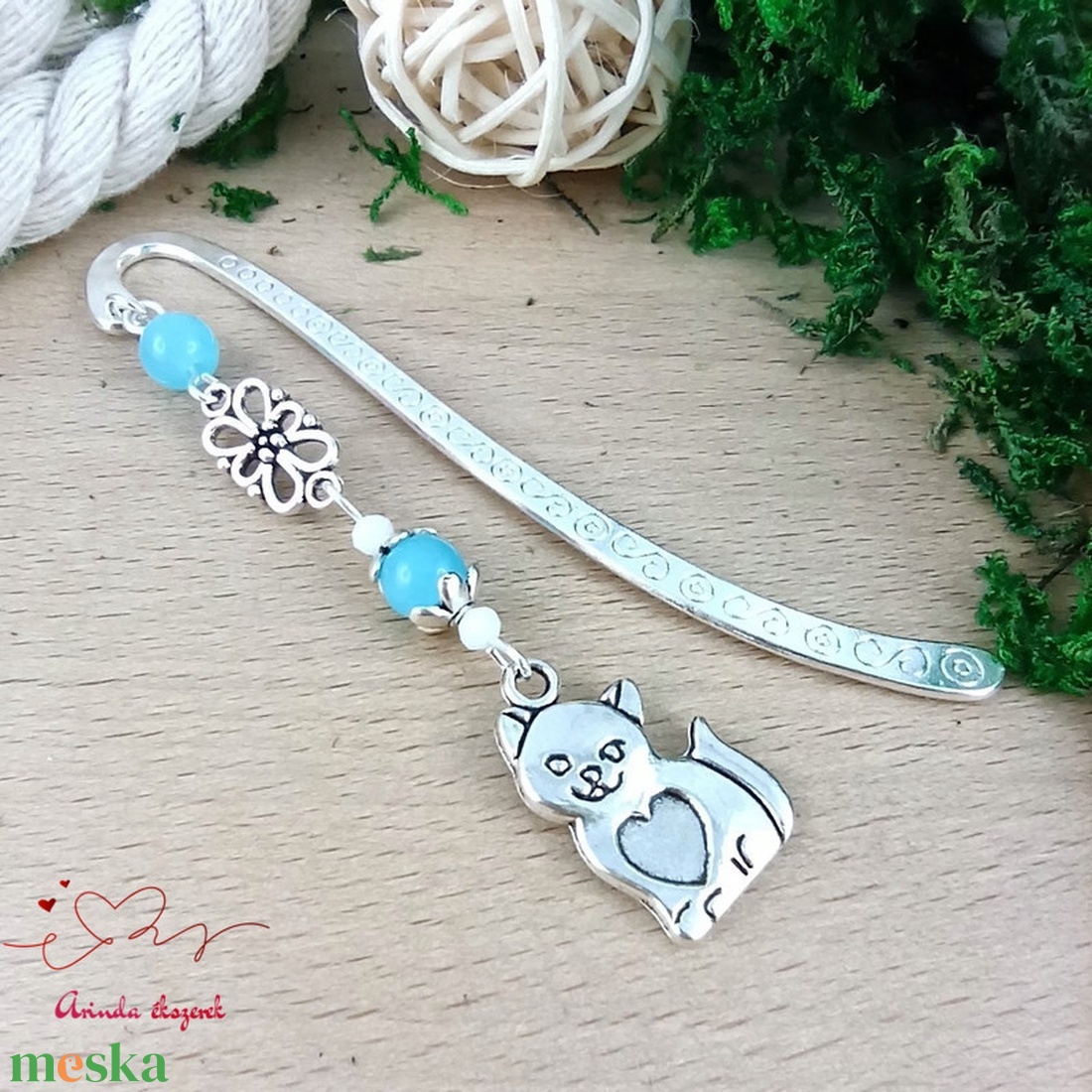 Cicás könyvjelző kék gyöngyökkel � kézzel készült ajándék állatbarátoknak, macskakedvelőknek névnapra, születésnapra - könyv & zene - könyvjelző - Meska.hu