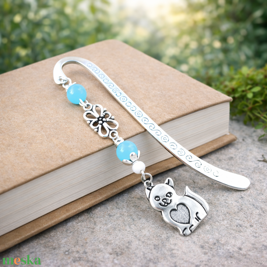 Cicás könyvjelző kék gyöngyökkel � kézzel készült ajándék állatbarátoknak, macskakedvelőknek névnapra, születésnapra - könyv & zene - könyvjelző - Meska.hu