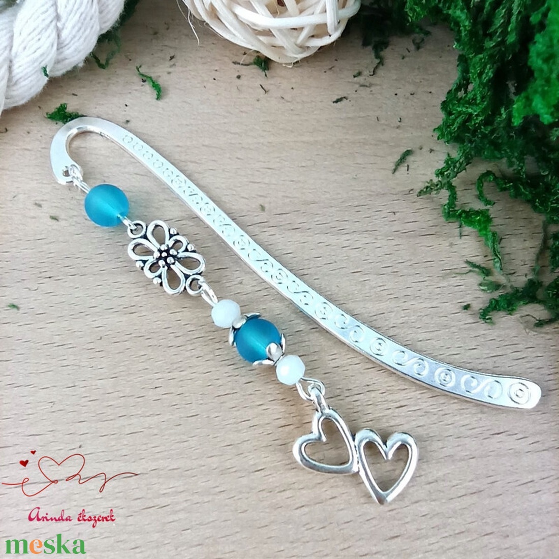 Szív medálos türkiz könyvjelző � szeretetteljes ajándék - könyv & zene - könyvjelző - Meska.hu