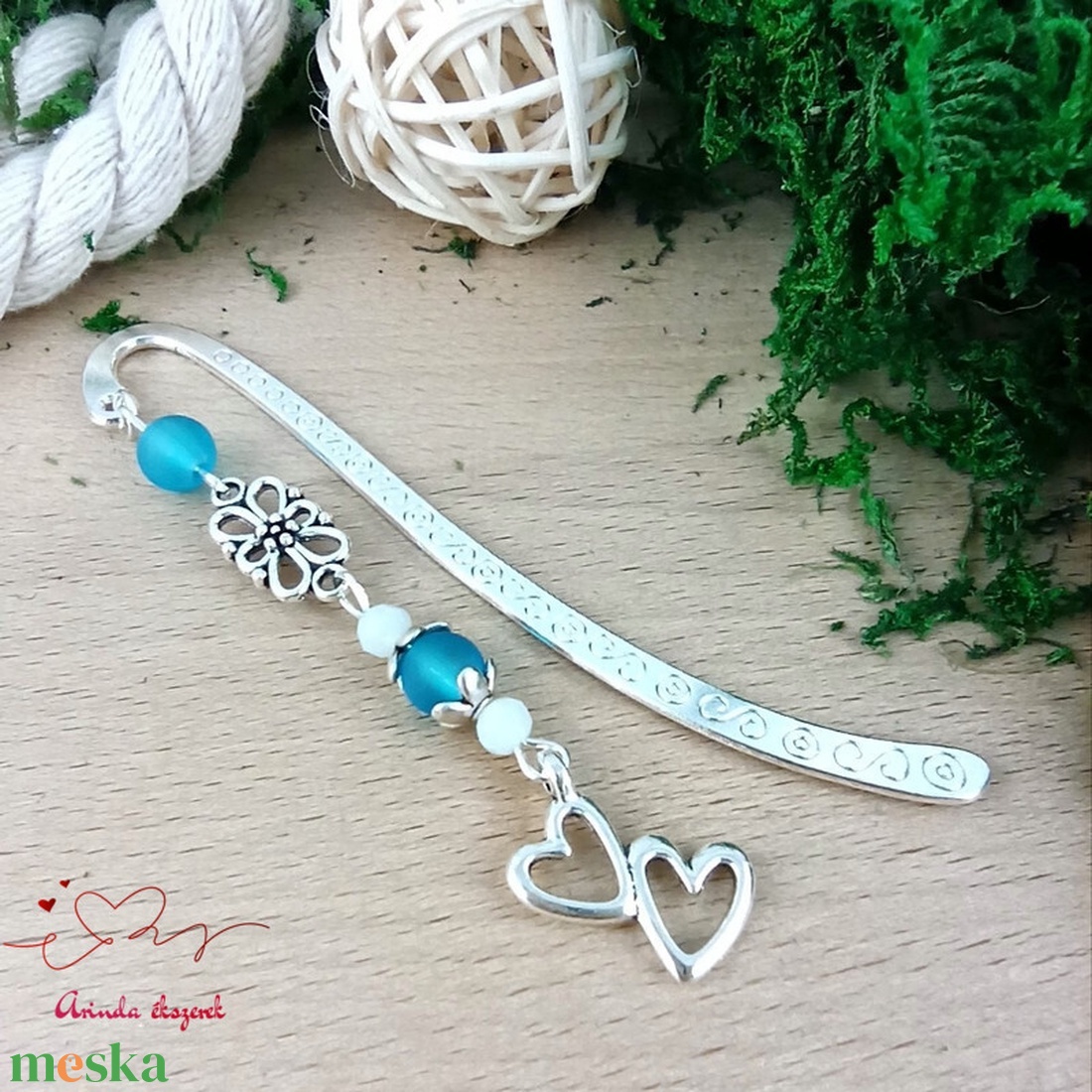 Szív medálos türkiz könyvjelző � szeretetteljes ajándék - könyv & zene - könyvjelző - Meska.hu