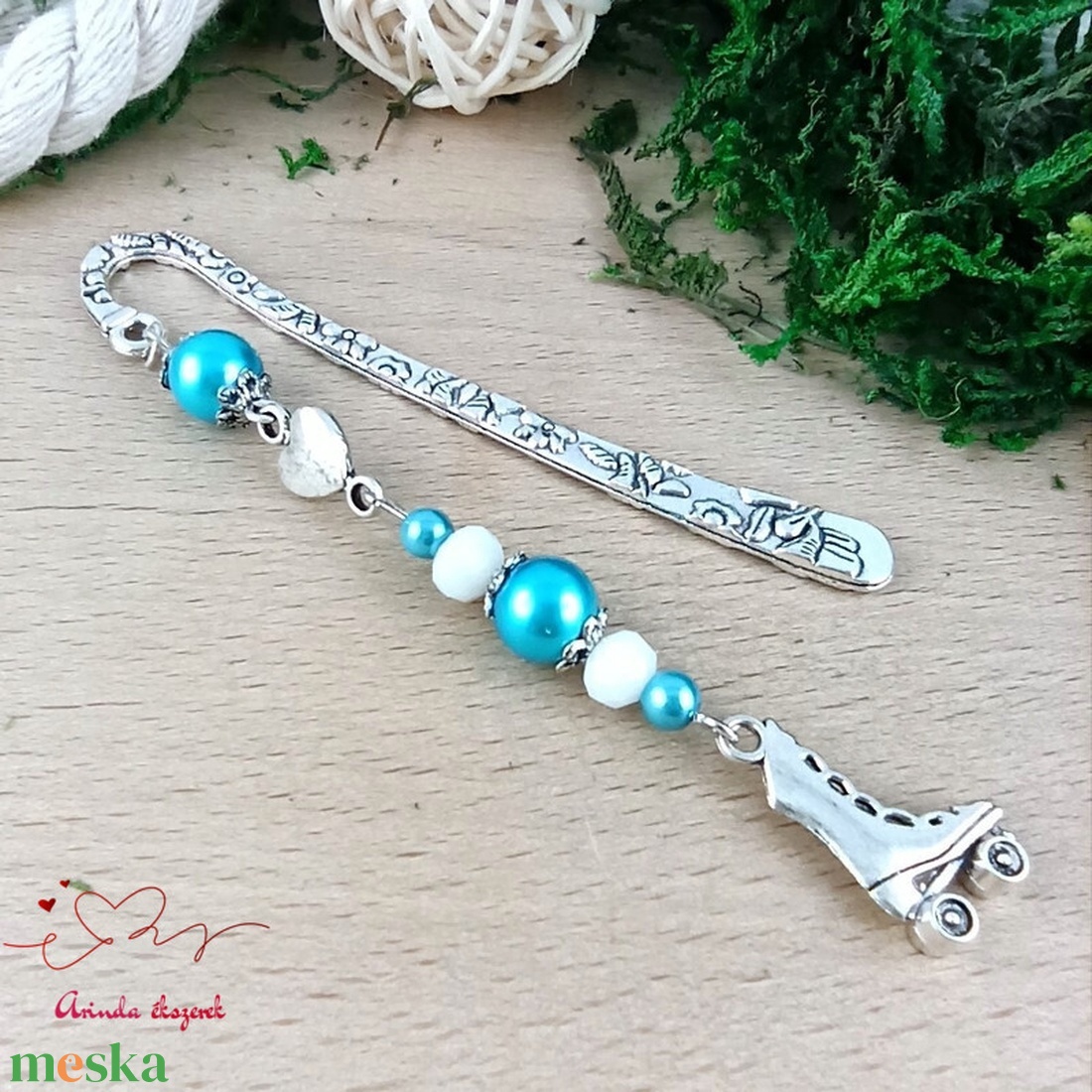 Világoskék görkorcsolyás könyvjelző � sportos ajándék születésnapra és névnapra - könyv & zene - könyvjelző - Meska.hu