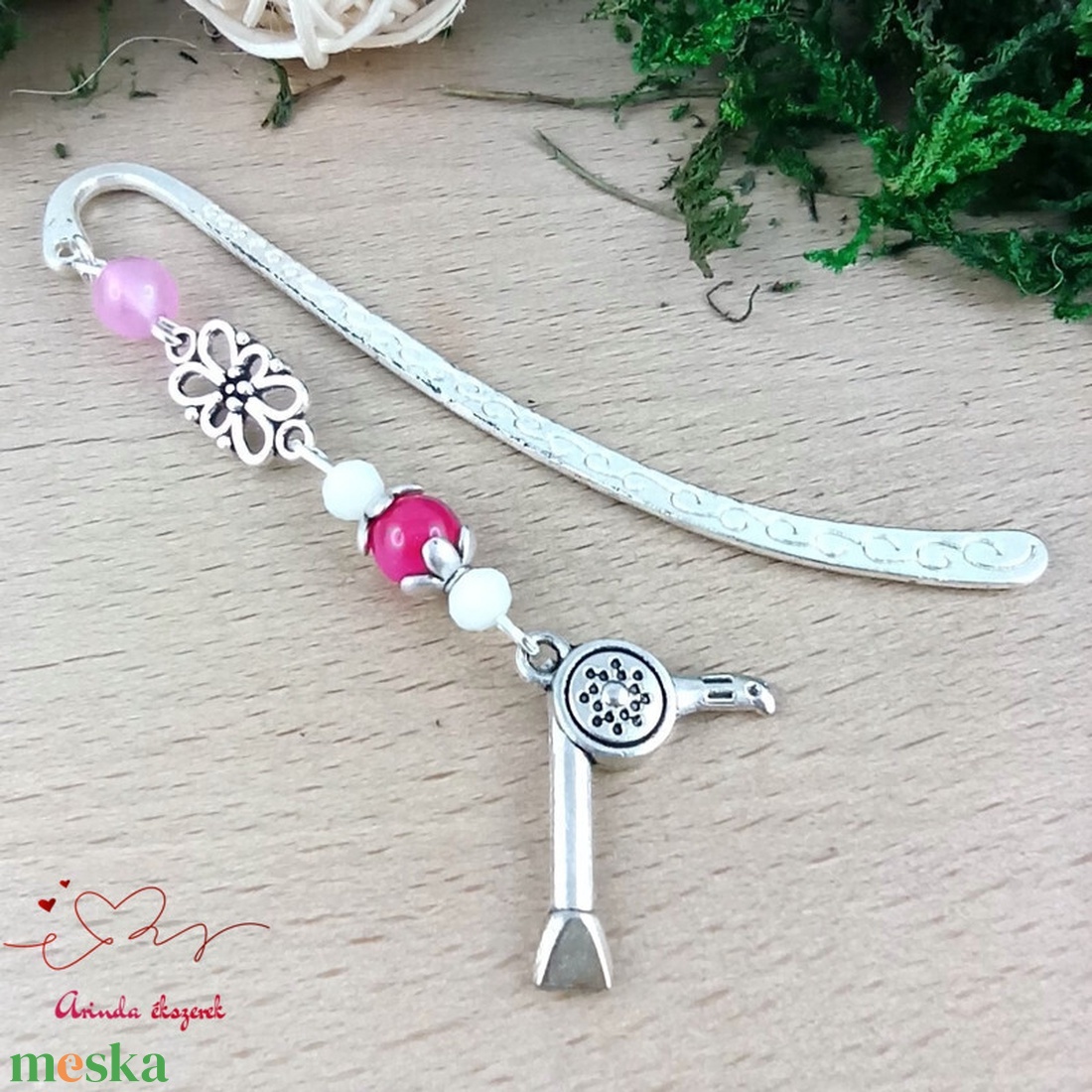 Rózsaszín hajszárítós könyvjelző � egyedi, kézműves ajándék fodrászoknak - könyv & zene - könyvjelző - Meska.hu