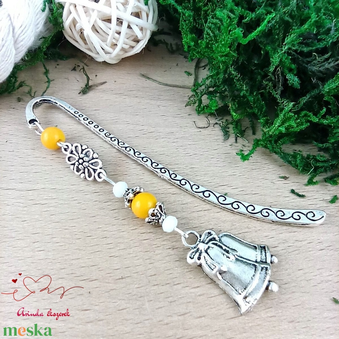 Sárga karácsonyi harangos könyvjelző � ünnepi, kézműves ajándék olvasóknak - könyv & zene - könyvjelző - Meska.hu