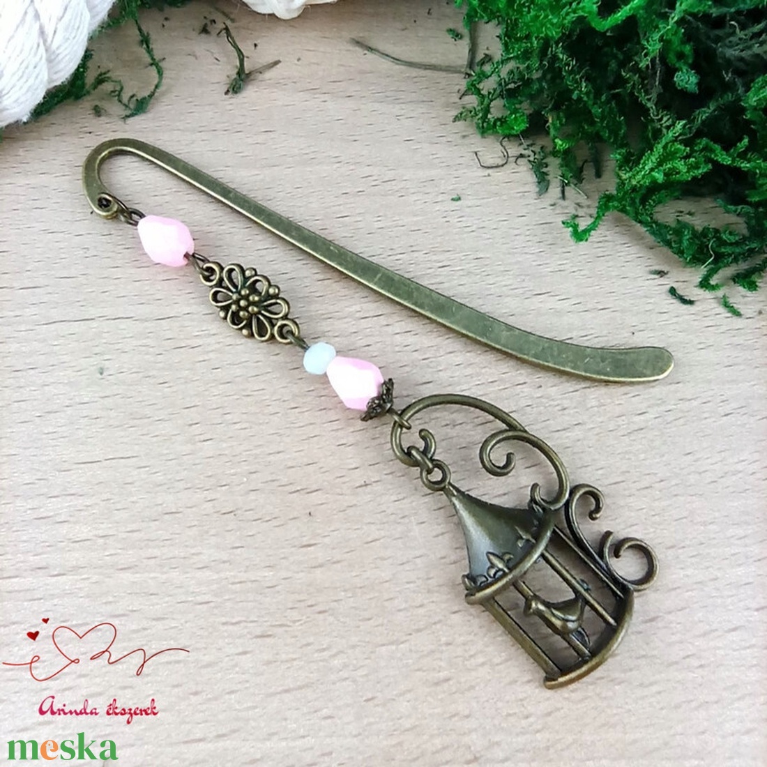 Rózsaszín madárkalitkás könyvjelző � egyedi, kézműves ajándék olvasóknak - könyv & zene - könyvjelző - Meska.hu