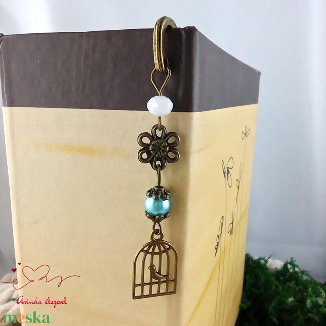 Világoskék madárkalitkás könyvjelző � egyedi, kézműves ajándék olvasóknak - könyv & zene - könyvjelző - Meska.hu