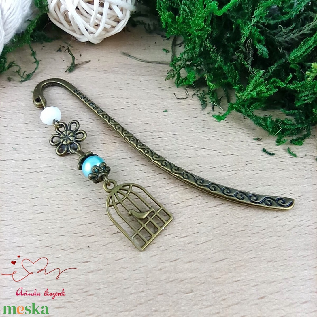 Világoskék madárkalitkás könyvjelző � egyedi, kézműves ajándék olvasóknak - könyv & zene - könyvjelző - Meska.hu