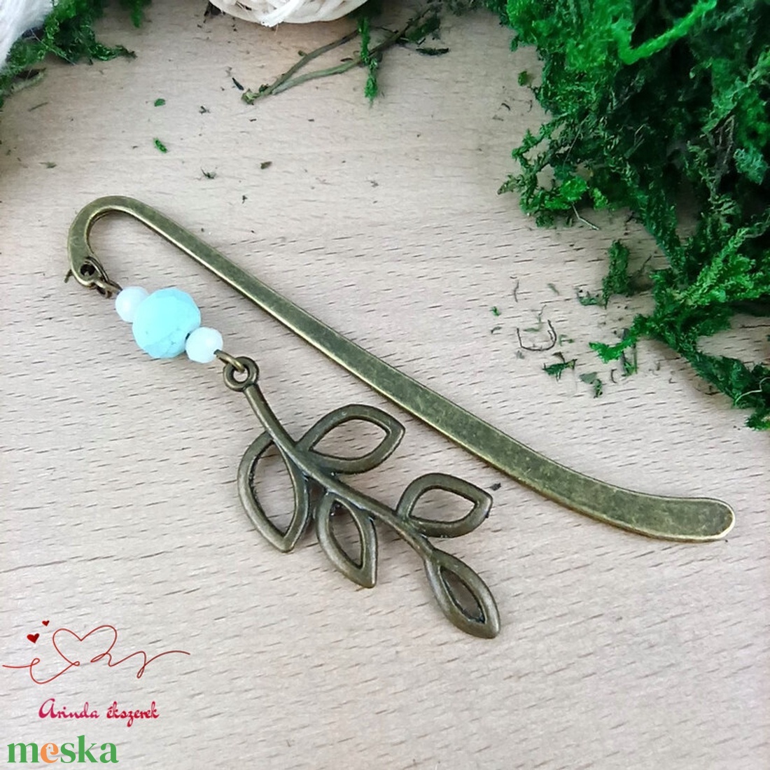 Világoskék leveles ág könyvjelző � természet ihlette, kézműves ajándék olvasóknak - könyv & zene - könyvjelző - Meska.hu