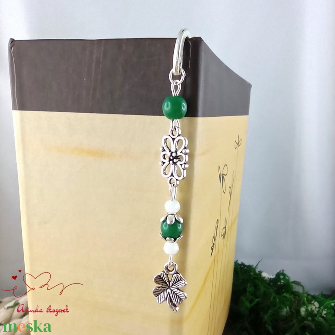 Lóherés könyvjelző zöld gyönggyel � szerencsehozó ajándék - könyv & zene - könyvjelző - Meska.hu