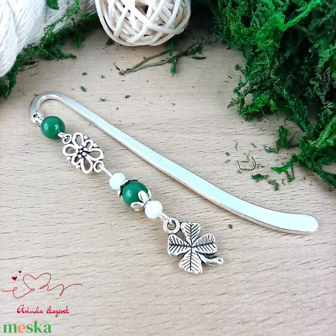 Lóherés könyvjelző zöld gyönggyel � szerencsehozó ajándék - könyv & zene - könyvjelző - Meska.hu