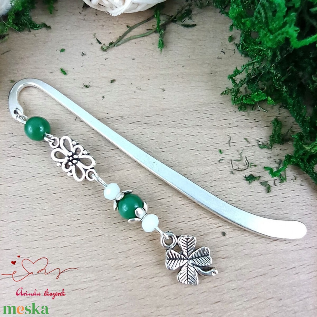 Lóherés könyvjelző zöld gyönggyel � szerencsehozó ajándék - könyv & zene - könyvjelző - Meska.hu