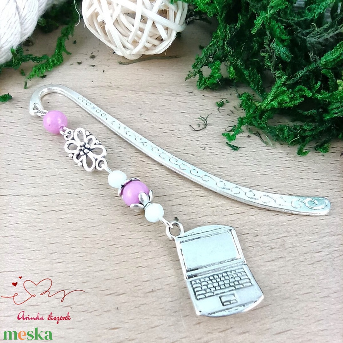 Sötétrózsaszín laptop könyvjelző � kézzel készült ajándék tanárnak, pedagógusnak - könyv & zene - könyvjelző - Meska.hu