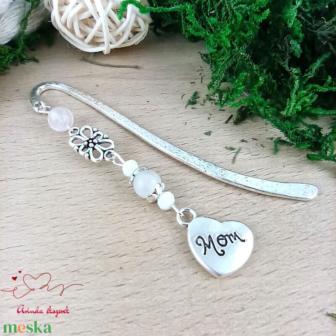 Rózsakvarc Mom szív könyvjelző � Anyák napi ajándék szeretettel - könyv & zene - könyvjelző - Meska.hu