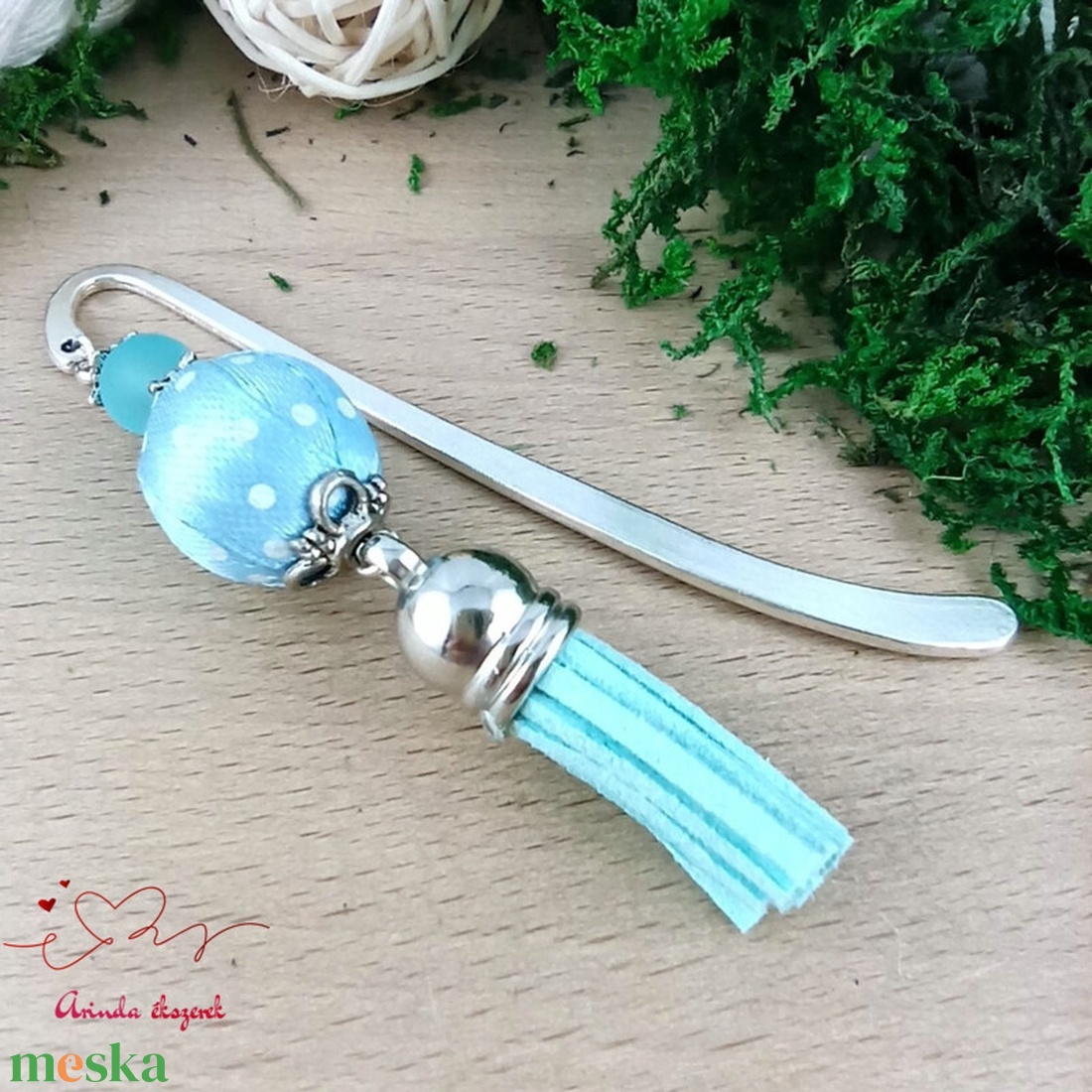 Világoskék vidám pöttyös bojtos könyvjelző � kedves ajándék pedagógusnak  - könyv & zene - könyvjelző - Meska.hu