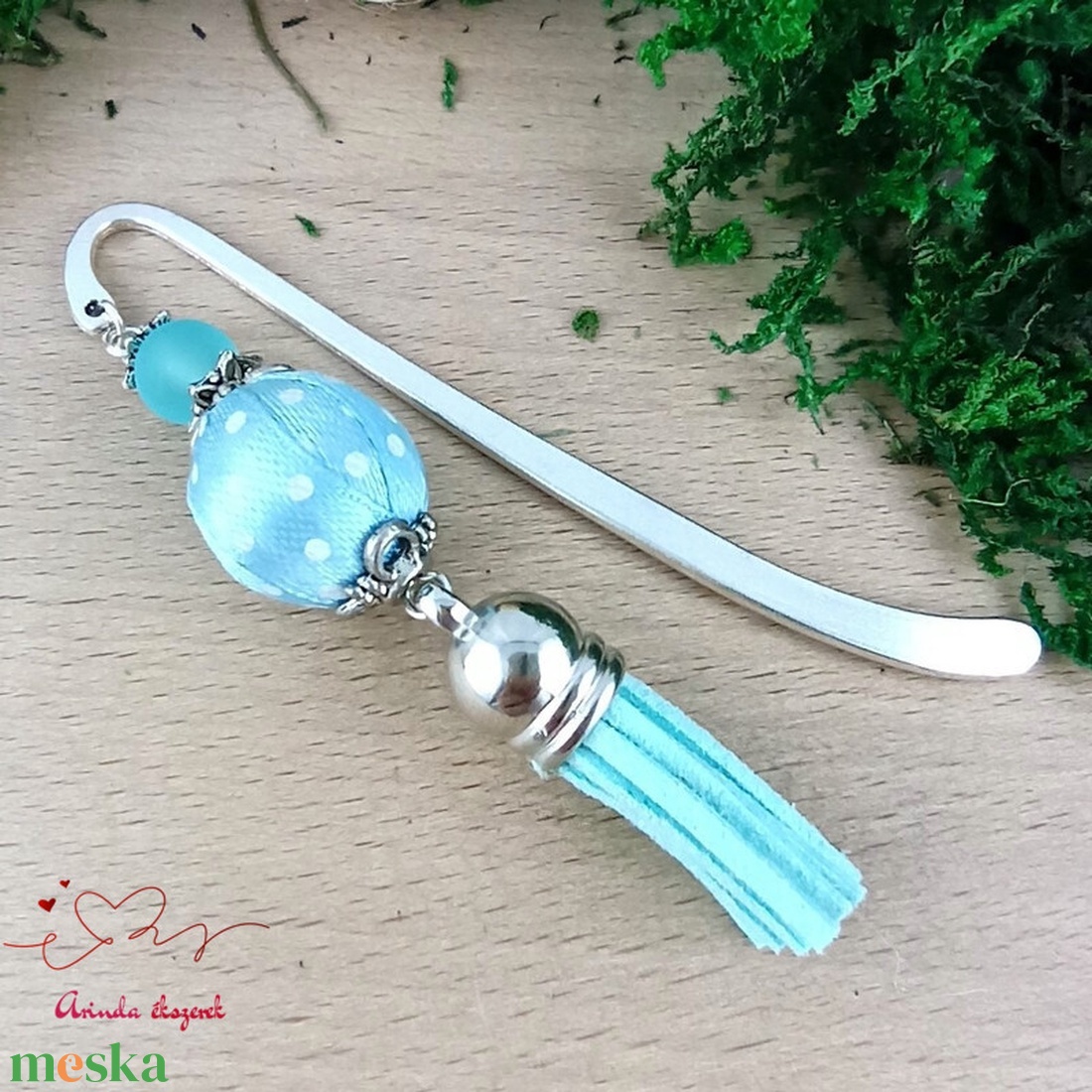 Világoskék vidám pöttyös bojtos könyvjelző � kedves ajándék pedagógusnak  - könyv & zene - könyvjelző - Meska.hu