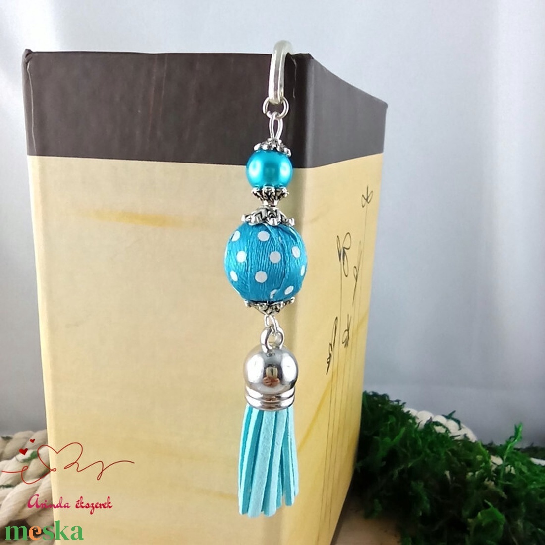 Türkiz vidám pöttyös bojtos könyvjelző � kedves ajándék pedagógusnak  - könyv & zene - könyvjelző - Meska.hu